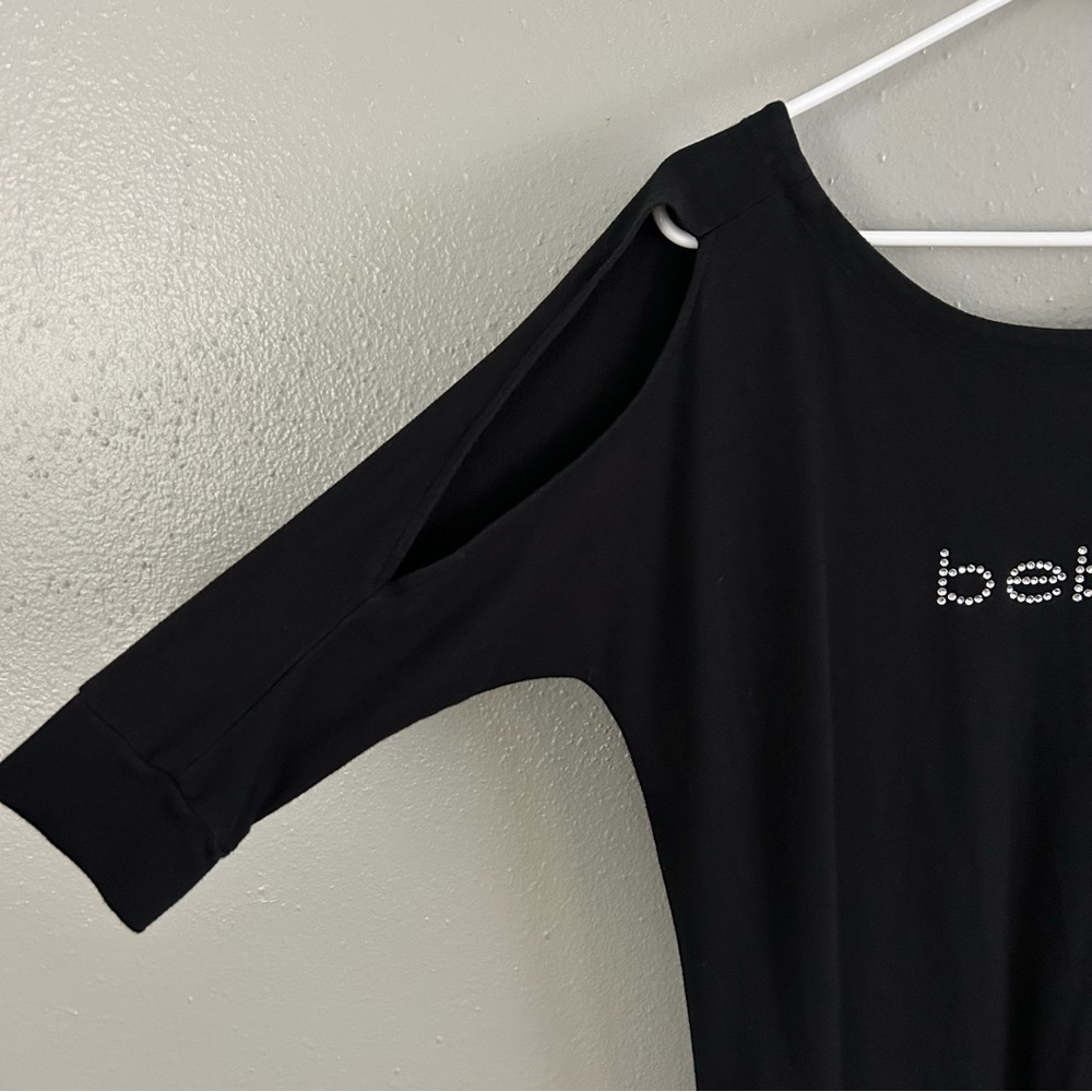 Bebe Black Silver Rhinestone Bling Spellout Logo Jumpsuit Size XS Y2K - Picture 5 of 10